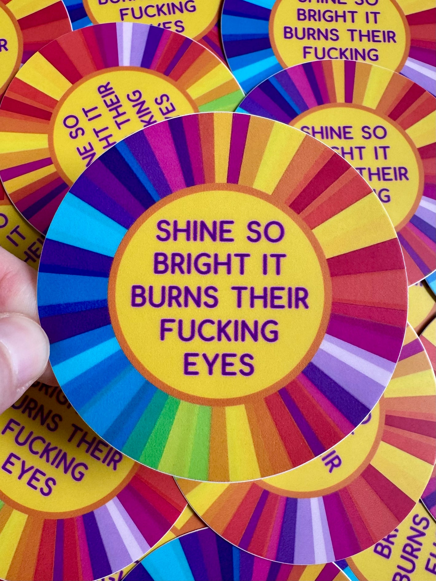 Bespattered Facade "Shine Bright" Rainbow Sun Semi-Motivational Sticker
