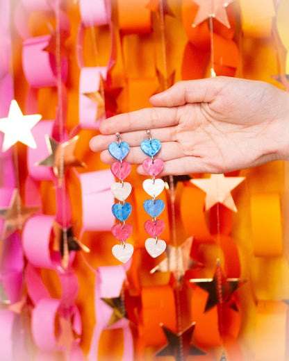 Layered Heart Blue Pink White Pride Earrings
