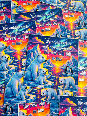 Bespattered Facade "We Only Need to Eat One" Whimsical Polar Bears Rainbow Sticker