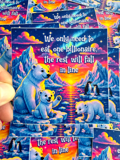 Bespattered Facade "We Only Need to Eat One" Whimsical Polar Bears Rainbow Sticker