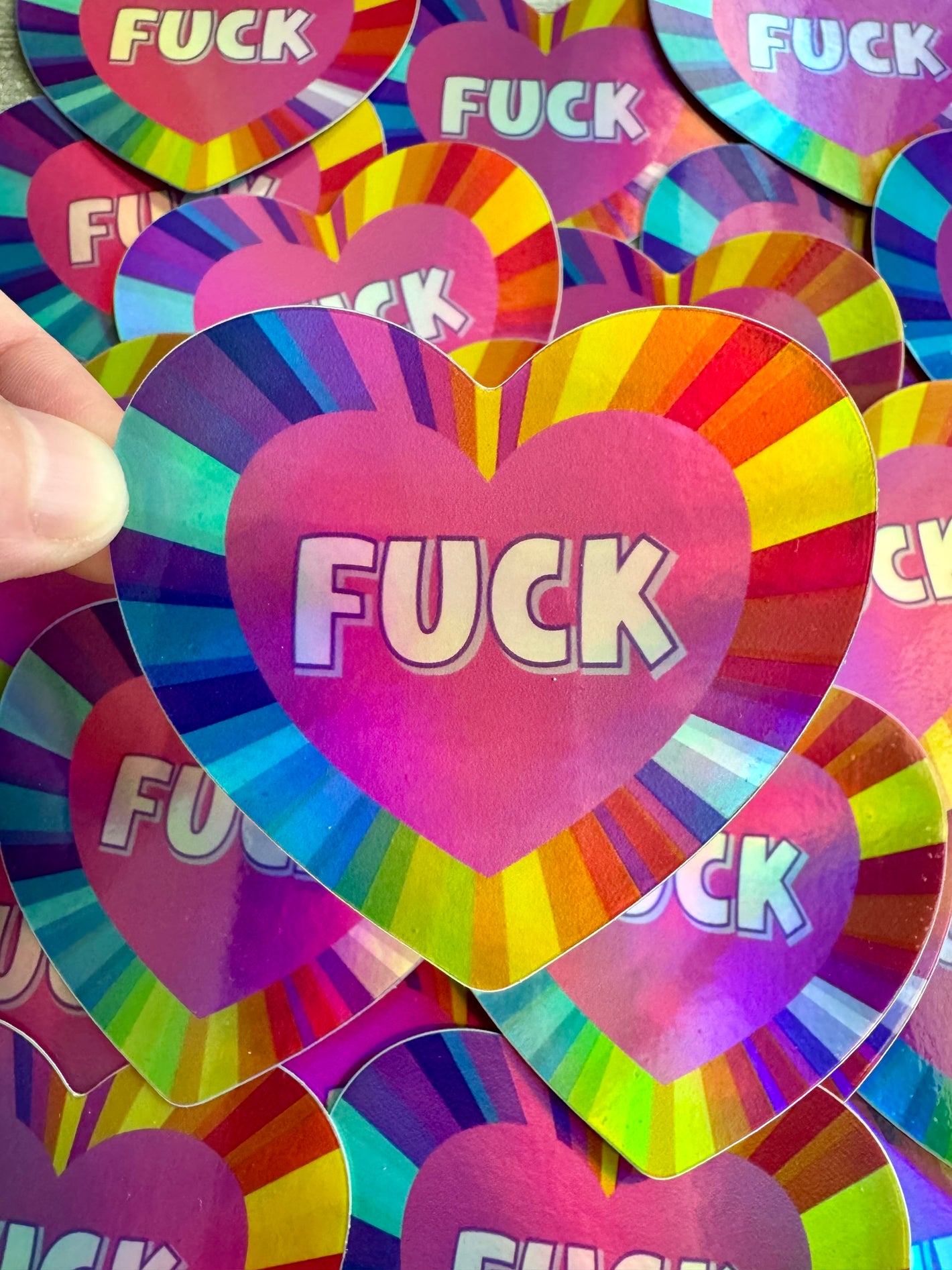 Bespattered Facade Everyone's Favorite Word Rainbow Heart Holographic Sticker