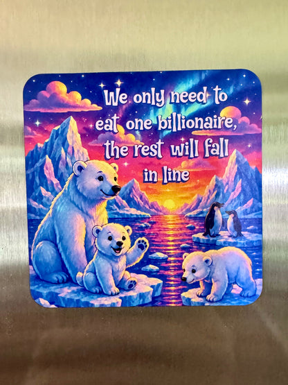 Bespattered Facade "We Only Need to Eat One" Whimsical Polar Bears Rainbow Fridge Magnet