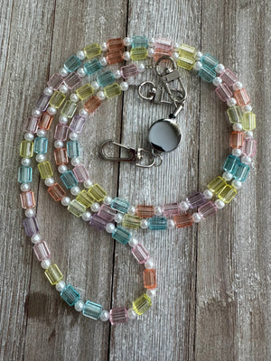 Pastel Rainbow Beaded ID Badge Lanyard / Bag Chain / Phone Crossbody / Purse Charm