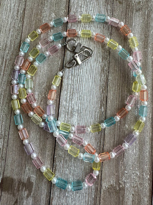 Pastel Rainbow Beaded ID Badge Lanyard / Bag Chain / Phone Crossbody / Purse Charm