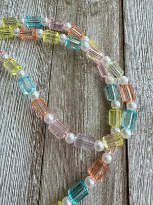 Pastel Rainbow Beaded ID Badge Lanyard / Bag Chain / Phone Crossbody / Purse Charm