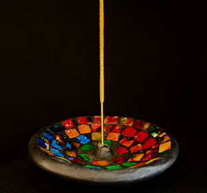 Handcrafted Mosaic Incense Burner | Rainbow Ash Catcher from Indonesia (4.75" Wide)