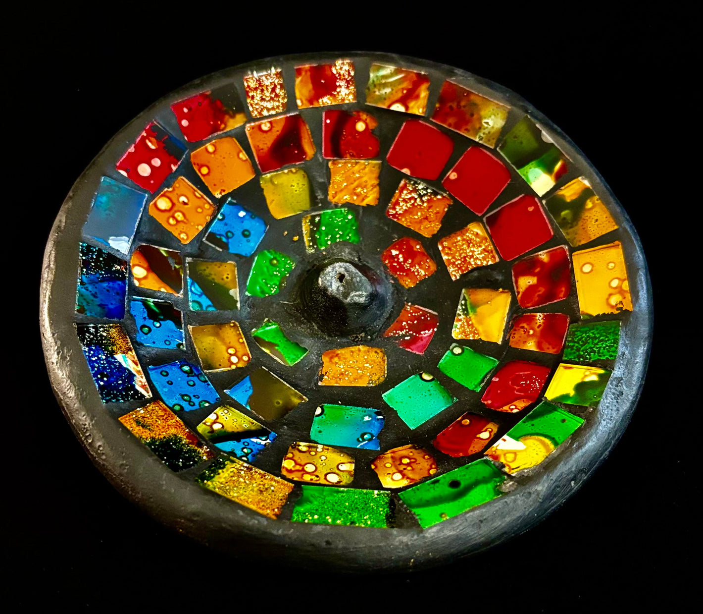 Handcrafted Mosaic Incense Burner | Rainbow Ash Catcher from Indonesia (4.75" Wide)