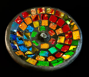 Handcrafted Mosaic Incense Burner | Rainbow Ash Catcher from Indonesia (4.75" Wide)