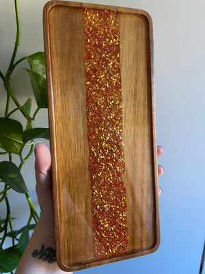 Glitterwhore Phoenix Small Rectangular Acacia Wood Tray