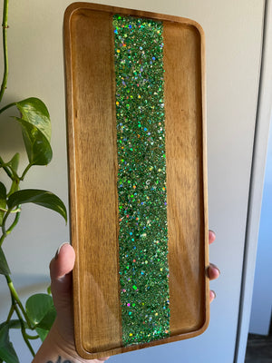 Glitterwhore Broccoli Small Rectangular Acacia Wood Tray