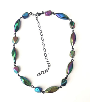 Black Iris Iridescent Beaded Amelia Necklace