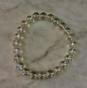 Angel Aura Clear Quartz 8mm Reiki-Infused Healing Crystal Bracelet (7.5” Medium Wrists)