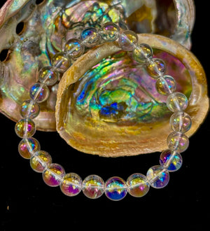 Angel Aura Clear Quartz 8mm Reiki-Infused Healing Crystal Bracelet (7.5” Medium Wrists)