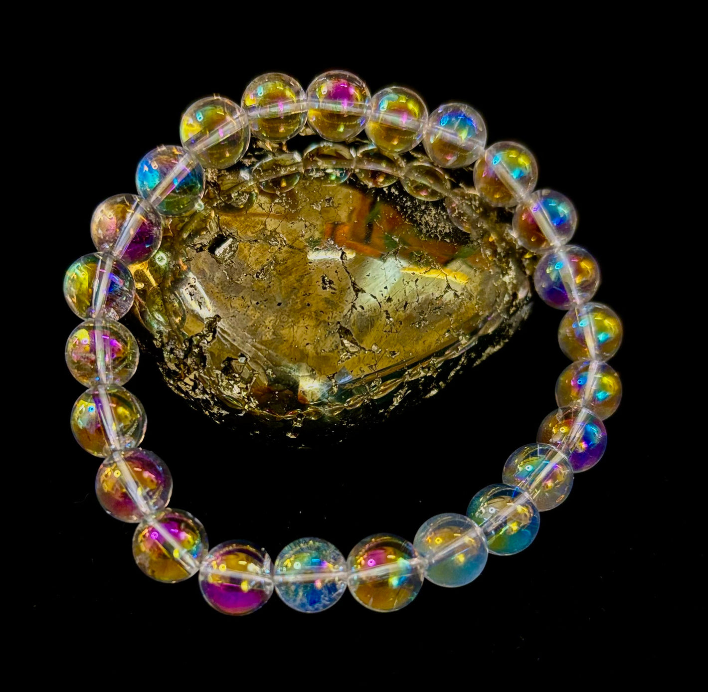 Angel Aura Clear Quartz 8mm Reiki-Infused Healing Crystal Bracelet (7.5” Medium Wrists)