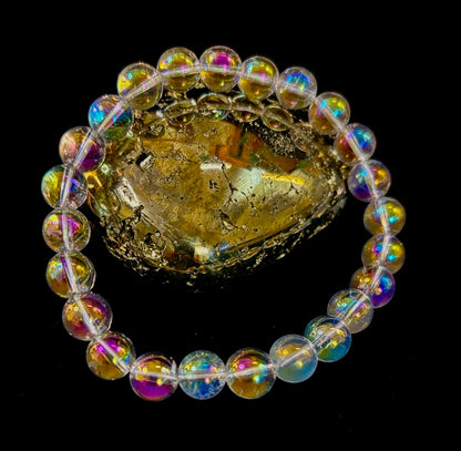 Angel Aura Clear Quartz 8mm Reiki-Infused Healing Crystal Bracelet (7.5” Medium Wrists)