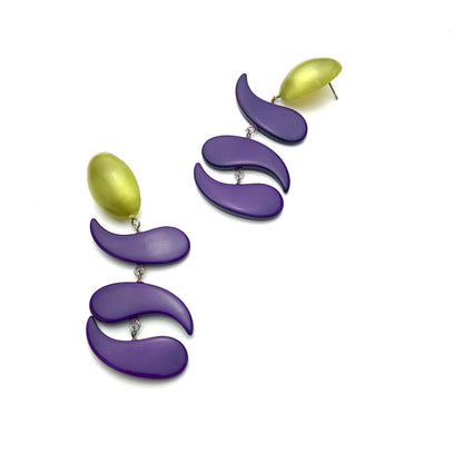 Purple & Olive Swish Moonglow Statement Earrings *