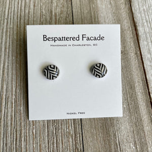 Mini Motif Studs - Black & White Diamond