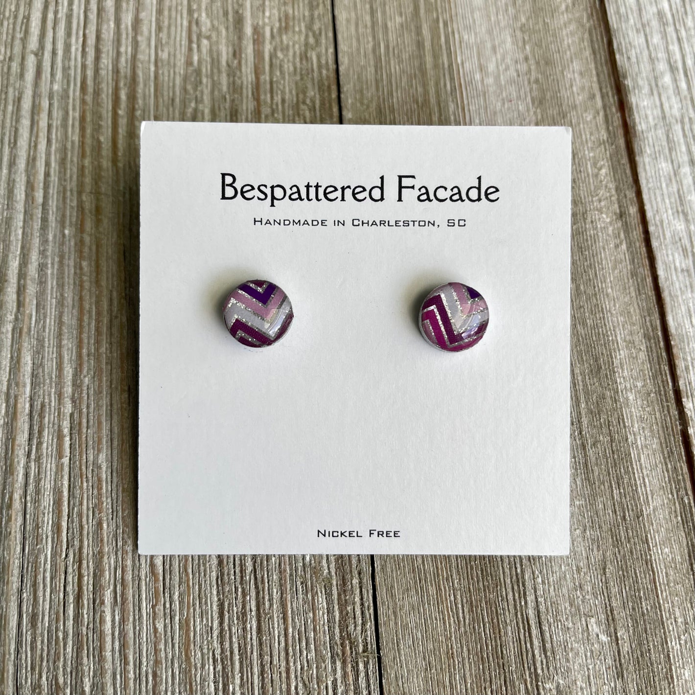 Mini Motif Studs - Purple Zig Zag