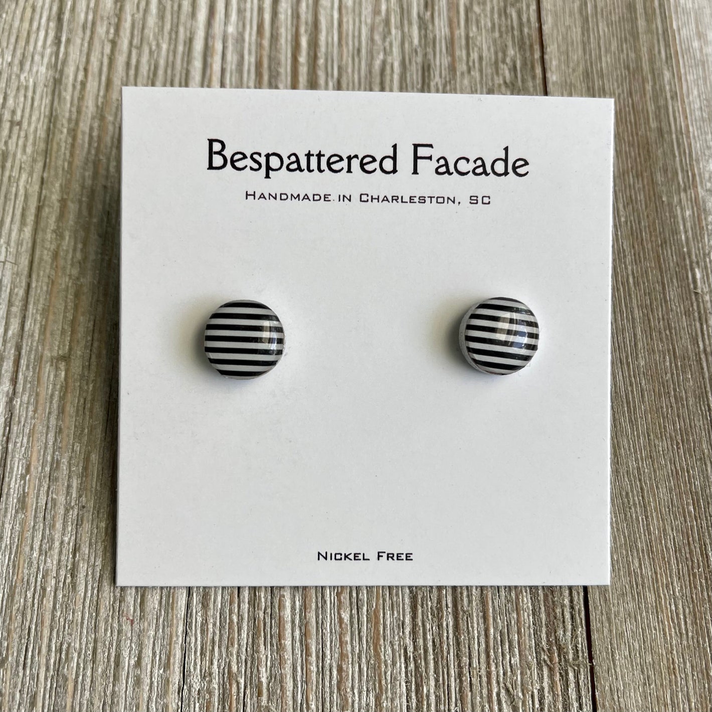 Mini Motif Studs - Black & White Stripe