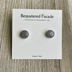 Mini Motif Studs - Black & White Stripe