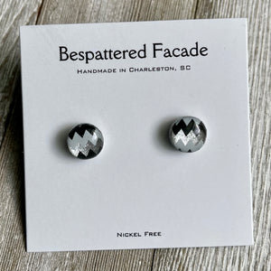 Mini Motif Studs - Silver Glitter Zig Zag