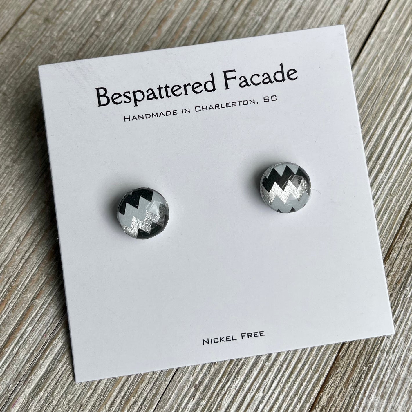 Mini Motif Studs - Silver Glitter Zig Zag