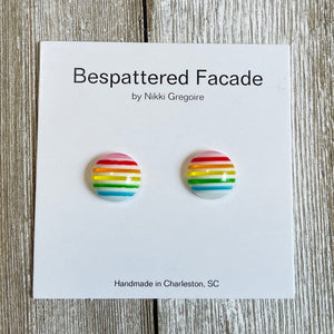 Rainbow Stripes Stud Earrings - Full 3 Earring Set