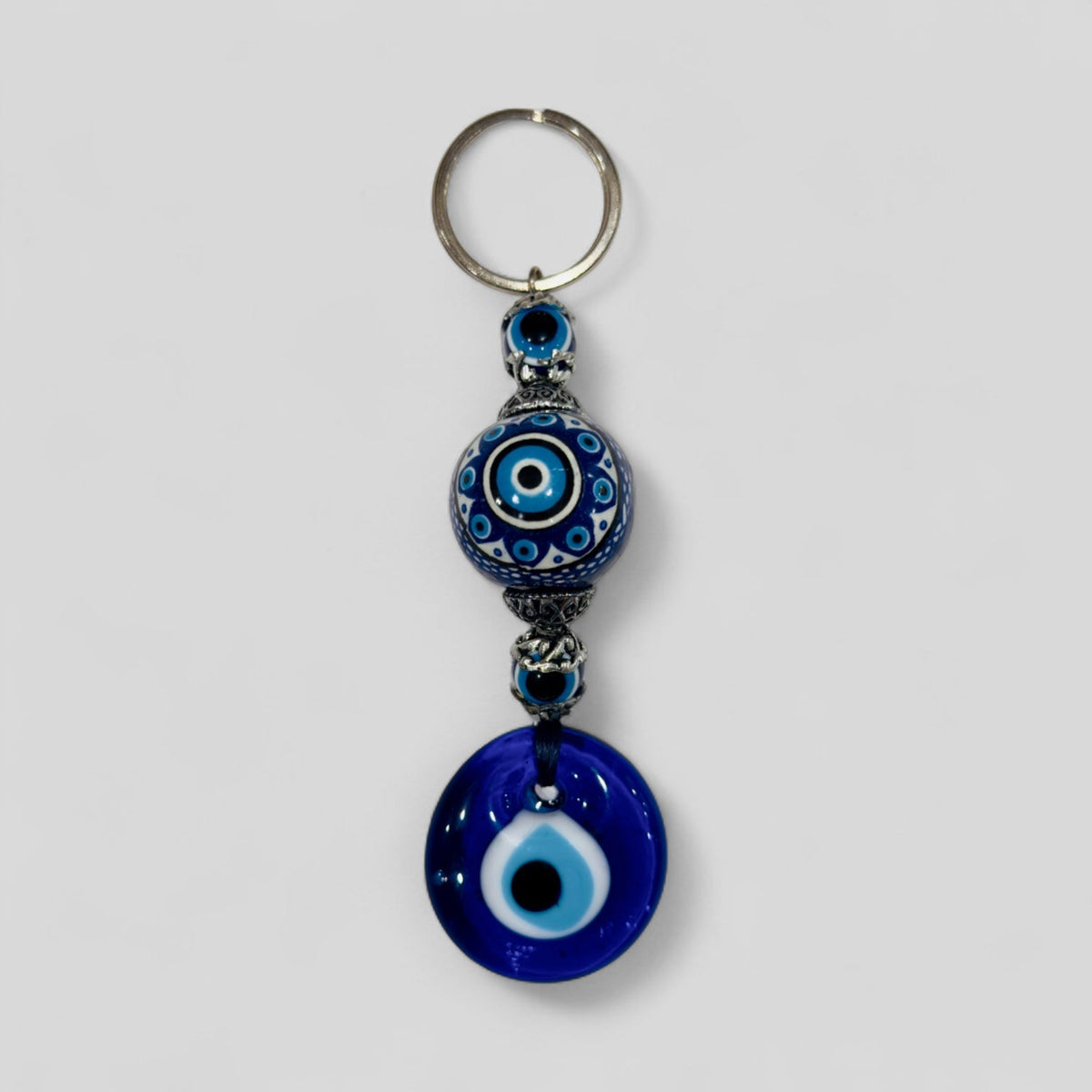 Evil Eye Nazar Boncuk Mal De Ojo Keychain with Handpainted Ceramic Ball - Blue Evil Eye