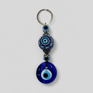 Evil Eye Nazar Boncuk Mal De Ojo Keychain with Handpainted Ceramic Ball - Blue Evil Eye