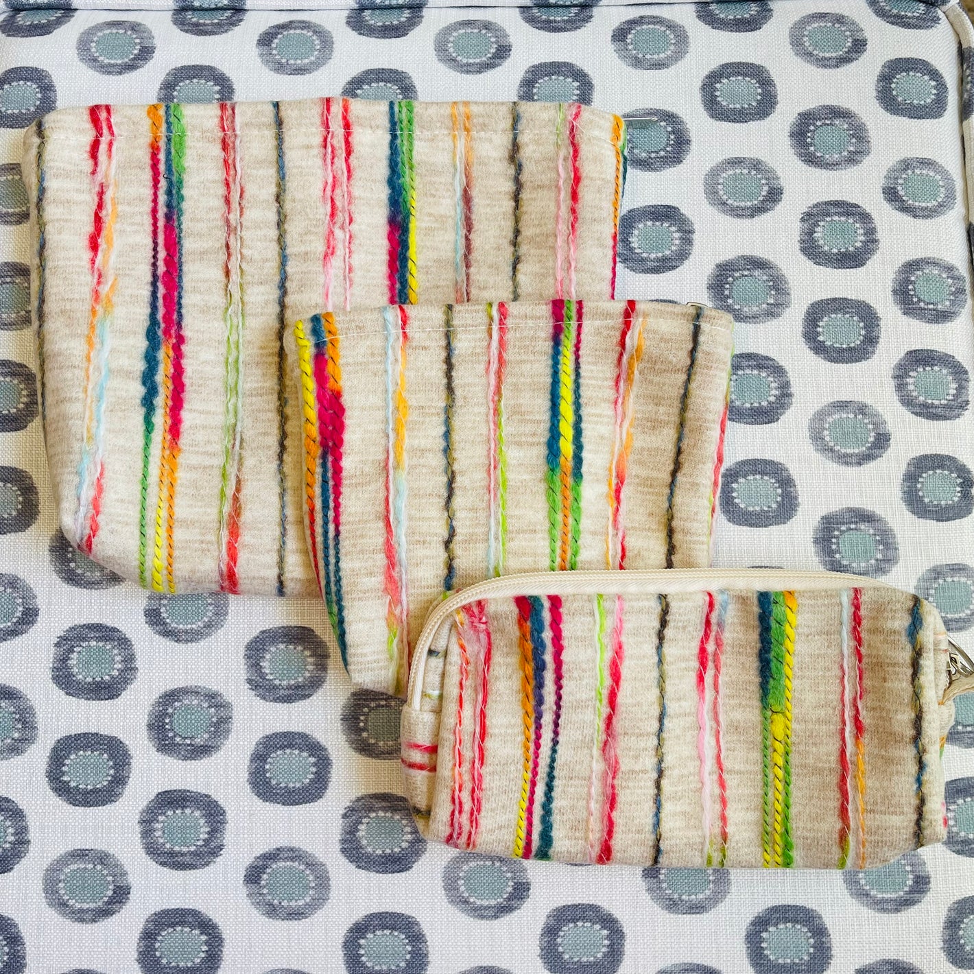 Set of 3 Rainbow Stripes Zippered Pouch Bags