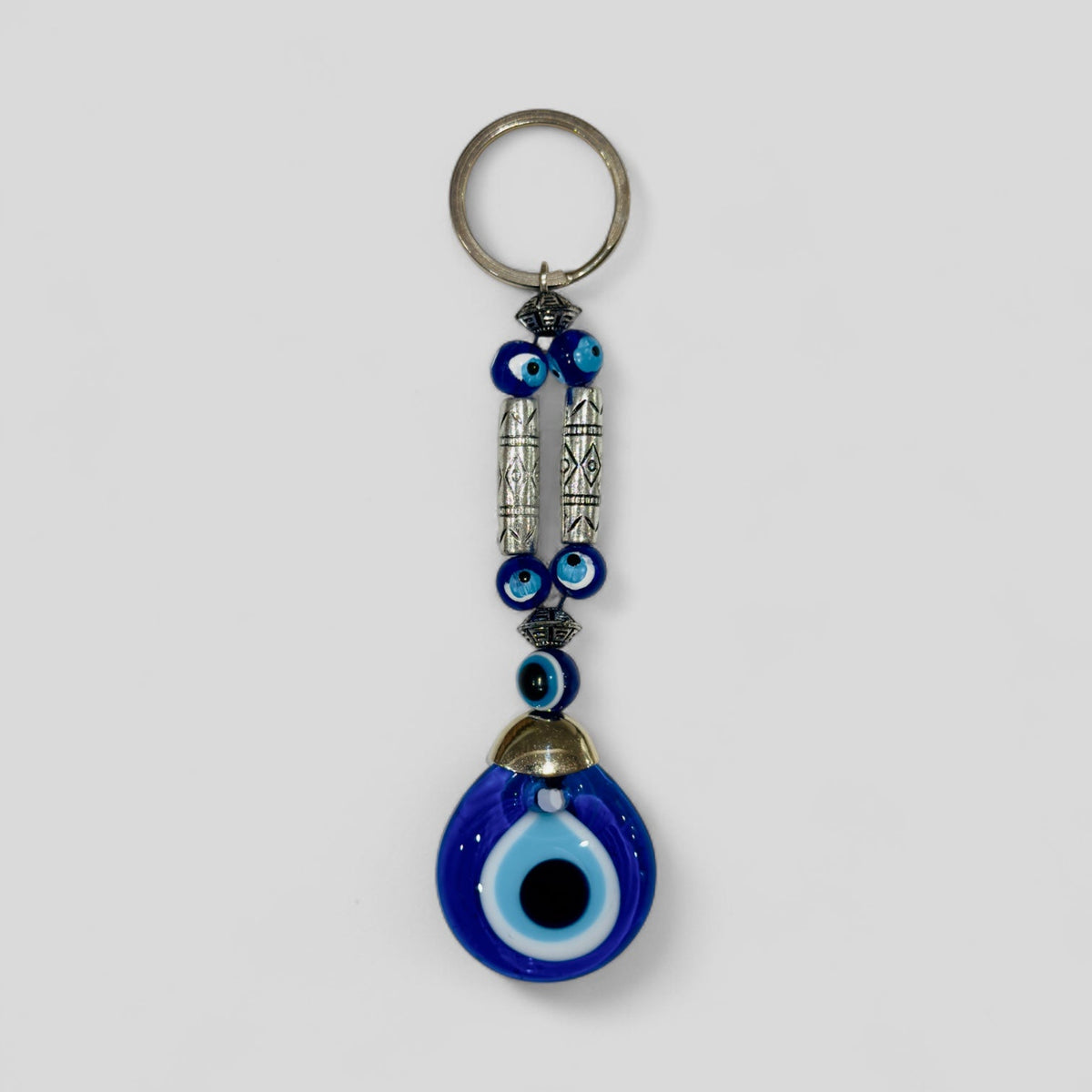 Evil Eye Nazar Boncuk Mal De Ojo Keychain with Metallic Look Beads