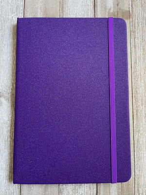 Purple Sparkly Faux Leather Glitter Lined Rainbow Hardcover Notebook