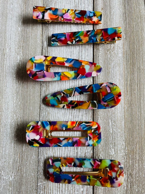 Set of 2 Rainbow Mosaic Acetate Alligator Hair Clips