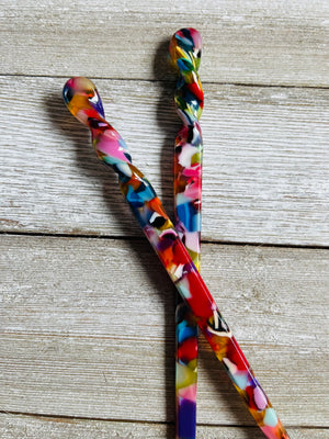 Set of 2 Rainbow Mosaic Acetate Twist Hair Sticks