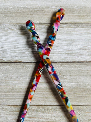 Set of 2 Rainbow Mosaic Acetate Twist Hair Sticks