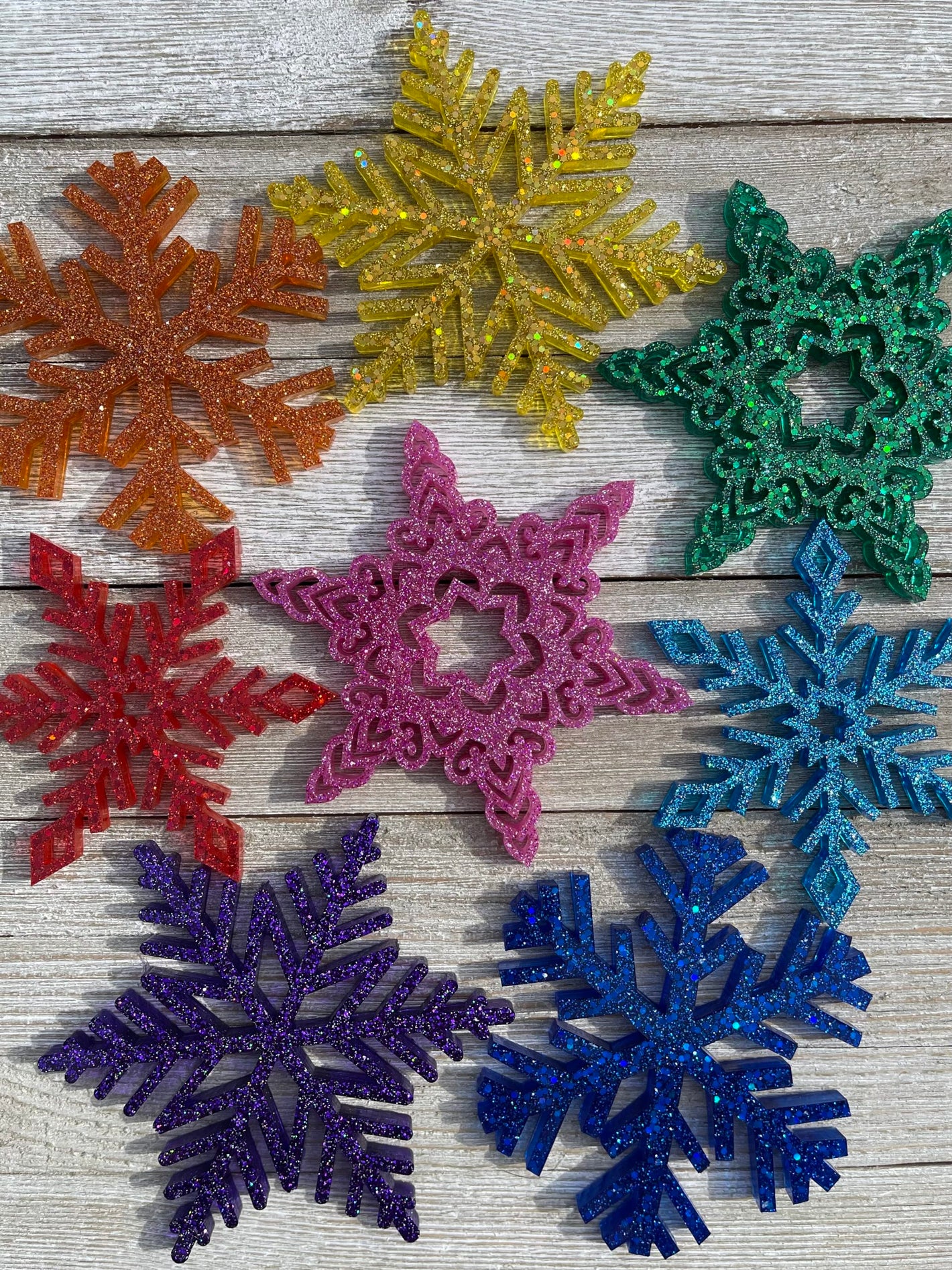 PREORDER - Set of 8 Rainbow Snowflake Ornaments