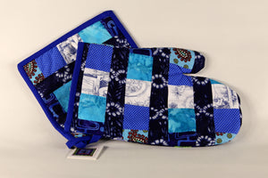 Blue & White Oven Mitt Set