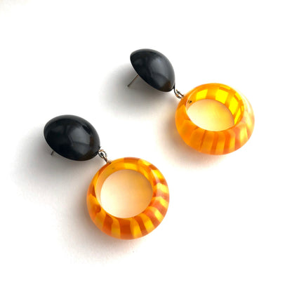 Mustard Yellow Stripe Donut Drop Earrings