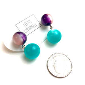 Purple & Pink Harlequin with Teal Moonglow Lollipop Drop Earrings