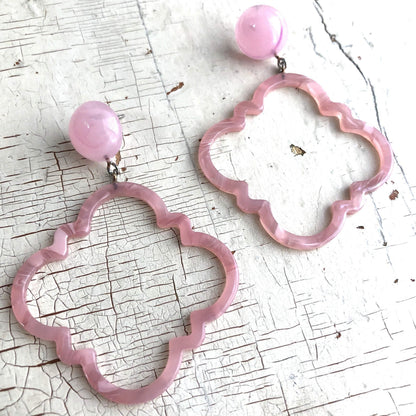 Pink Marbled Quatrefoil Earrings