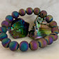 Peacock Rainbow Druzy Agate Bracelet – Titanium Coated 10mm Beads | Stretch Fit | Iridescent Statement Jewelry