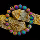 Peacock Rainbow Druzy Agate Bracelet – Titanium Coated 10mm Beads | Stretch Fit | Iridescent Statement Jewelry