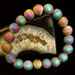 Peacock Rainbow Druzy Agate Bracelet – Titanium Coated 10mm Beads | Stretch Fit | Iridescent Statement Jewelry