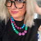 Violet & Aqua Gems Lucite Stretch Bauble Necklace -Shortie