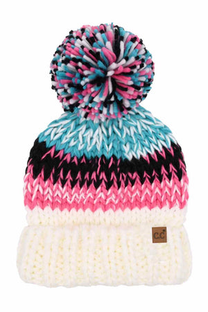 C.C Multi Color Chunky Yarn Pom Beanie