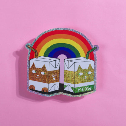 Juice Cat Rainbow Glitter Sticker