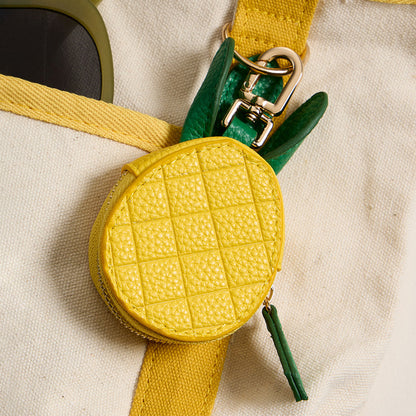 Genuine Leather Pineapple Coin Purse Keychain Bag Charm