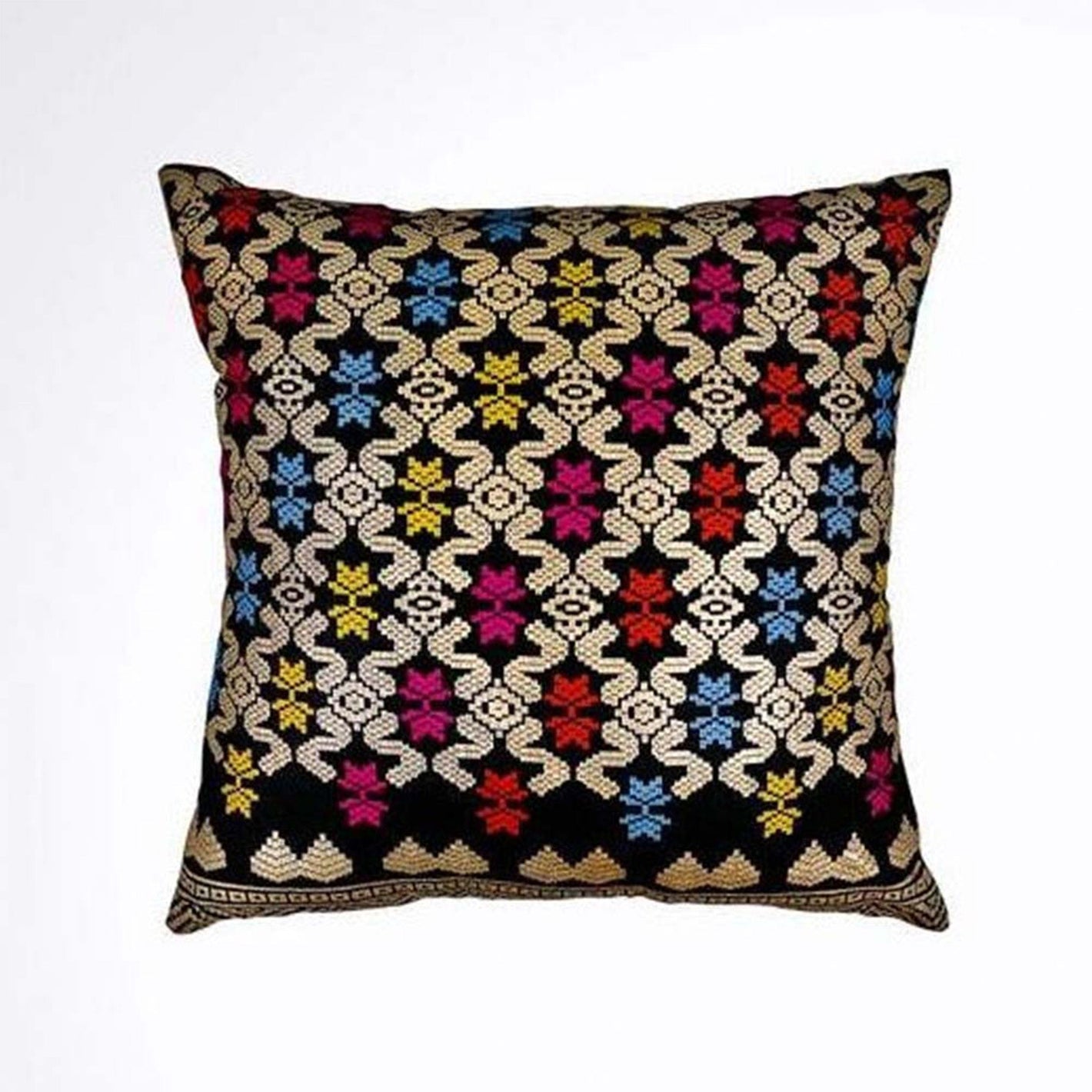 Handwoven Ikat Pillow Cover, Green and Gold. Cover Only with No Insert. 16x16 inches, Cushion