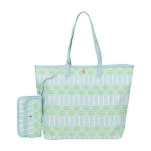 Blue Lattice Oversized Tote with Wallet