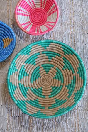 Lizzie African Basket Collection, Teal, Pink, Blue, from Rwanda, Set of 3